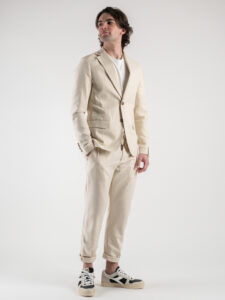BL11 Giacca da abito in misto lino microlavorata 1147 Off White5