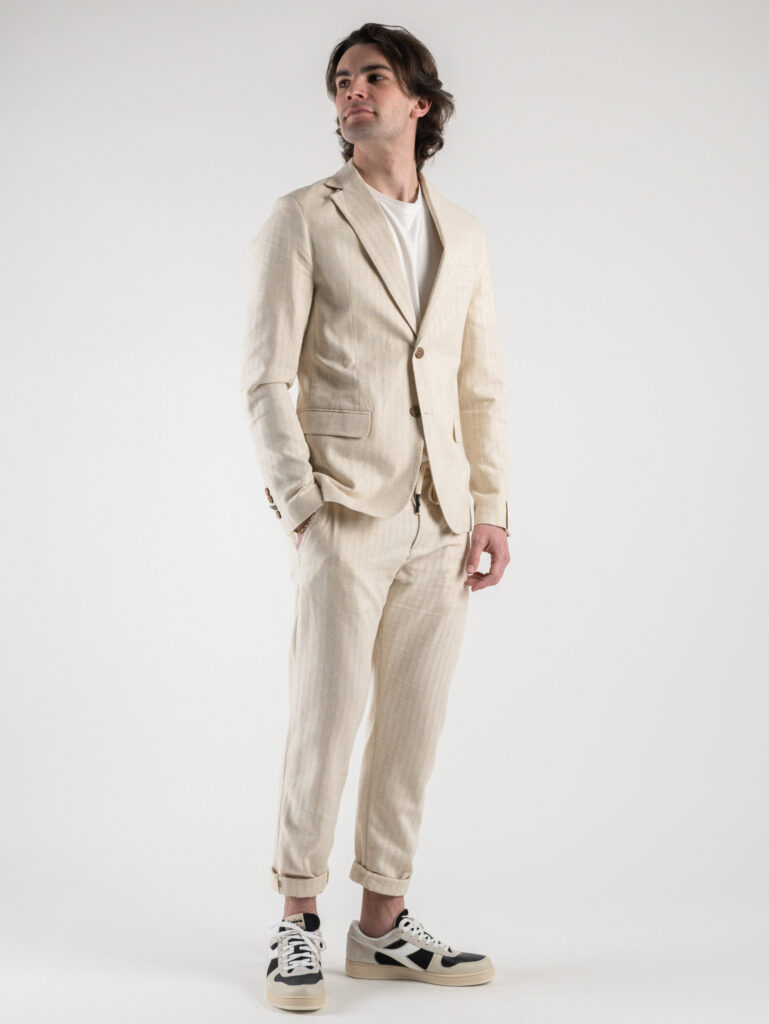 BL11 Giacca da abito in misto lino microlavorata 1147 Off White5 Abiti