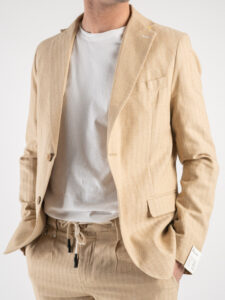 BL11 Giacca da abito in misto lino microlavorata 3318 Beige1