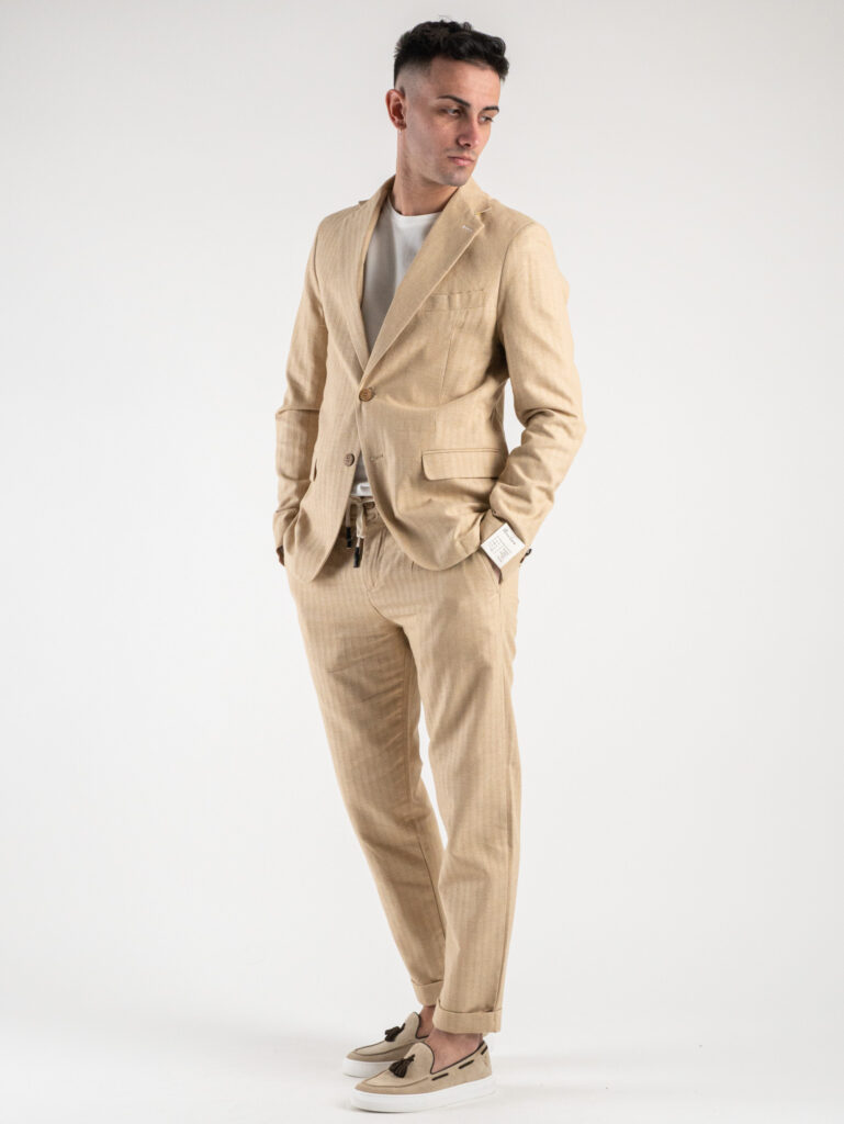 BL11 Giacca da abito in misto lino microlavorata 3318 Beige7 Abiti