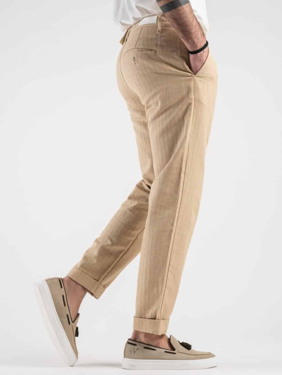 BL11 Pantalone da abito in misto lino microfantasia 3338 Beige