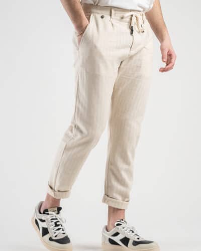 BL11 Pantalone da abito in misto lino microfantasia 3338 Off White1 Nuovi Arrivi