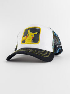 CAPSLAB Cappellino Pokemon bianco con cuciture gialle e patch nera PIKACHU Bianco1