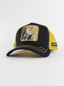CAPSLAB Cappellino nero Dragon Ball con retina gialla e stampa patch GOTENKS Nero1