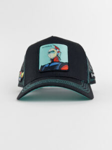 CAPSLAB Cappellino nero Goldrake con cuciture e patch verde acqua stampa ACTARUS2