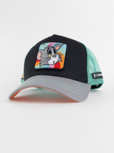 CAPSLAB Cappellino nero Looney Tunes con retina verde acqua e patch multicolor stampa TOM1