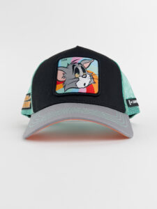 CAPSLAB Cappellino nero Looney Tunes con retina verde acqua e patch multicolor stampa TOM3