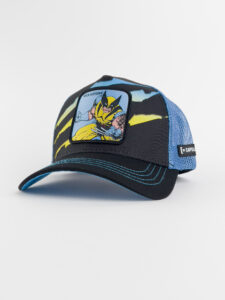 CAPSLAB Cappellino nero Marvel con cuciture, retina azzurra e stampa patch WOLVERINE3