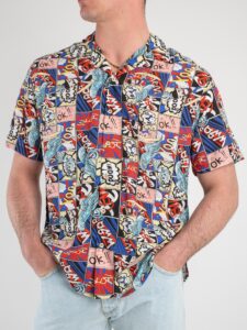 Camicia 100% Viscosa a mezze maniche con fumetti BD5558 Rossa:Blu1