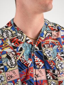 Camicia 100% Viscosa a mezze maniche con fumetti BD5558 Rossa:Blu2