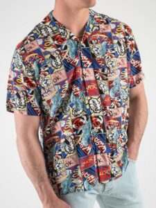 Camicia 100% Viscosa a mezze maniche con fumetti BD5558 Rossa:Blu5