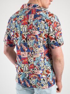 Camicia 100% Viscosa a mezze maniche con fumetti BD5558 Rossa:Blu6