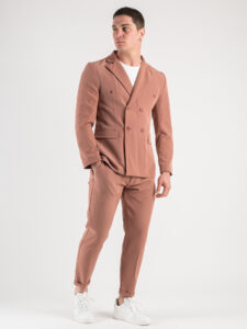 ESTASI Abito intero leggero in poliviscosa con giacca doppiopetto e pantalone slim fit MARSIGLIA Rosa antico1