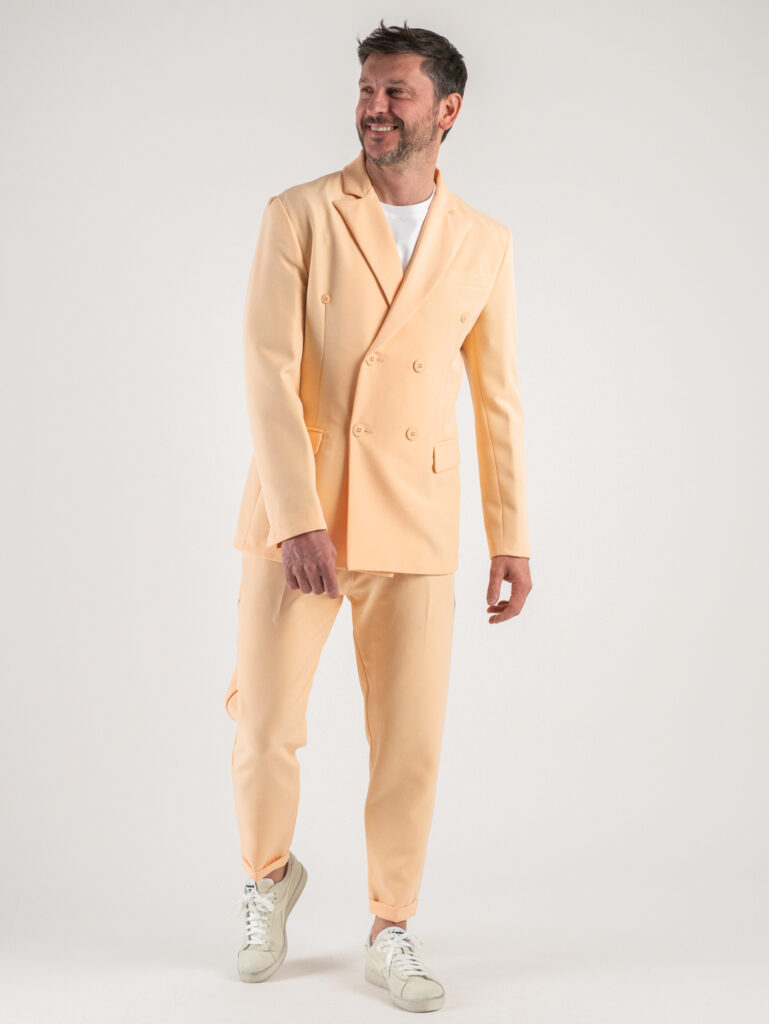 ESTASI Abito intero leggero in poliviscosa con giacca doppiopetto e pantalone slim fit MARSILIA Pesca1 Abiti