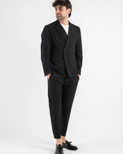 ESTASI Abito intero leggero in poliviscosa con giacca doppiopetto e pantalone slim fit PSG Nero5 Saldi