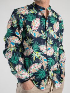 ESTASI Camicia coreana in cotone con fantasia floreale MADAME Blu1