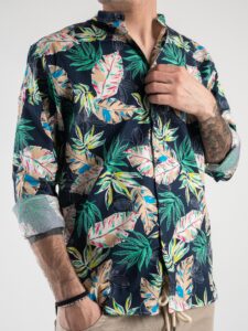 ESTASI Camicia coreana in cotone con fantasia floreale MADAME Blu4