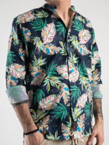 ESTASI Camicia coreana in cotone con fantasia floreale MADAME Blu5