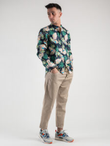 ESTASI Camicia coreana in cotone con fantasia floreale MADAME Blu6