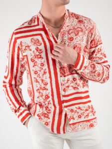 ESTASI Camicia in viscosa con collo coreana fantasia floreale MAHMOOD Rossa1