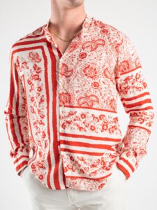 ESTASI Camicia in viscosa con collo coreana fantasia floreale MAHMOOD Rossa5