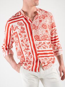 ESTASI Camicia in viscosa con collo coreana fantasia floreale MAHMOOD Rossa6