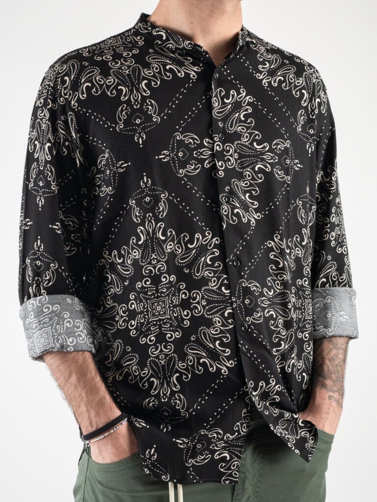ESTASI Camicia in viscosa con collo coreana fantasia floreale PEYOTE Nera5 ESTASI ESTASI Camicia in viscosa con collo coreana fantasia floreale PEYOTE Nera