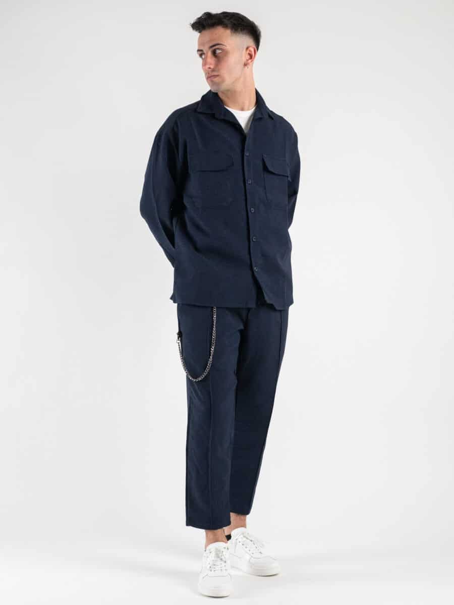 ESTASI Coordinato giacchetta sportiva con spalla scesa + Pantalone morbido corto alla caviglia con coulisse CHELSEA Blu