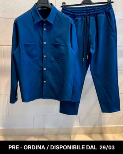 ESTASI Coordinato giacchetta sportiva Pantalone morbido coulisse e catenella LIVERPOOL Blu Navy Nuovi Arrivi