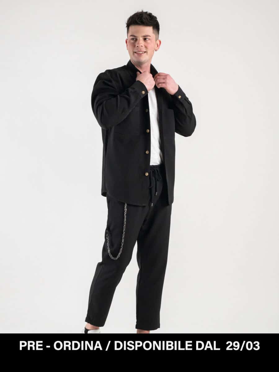 ESTASI Coordinato giacchetta sportiva + Pantalone morbido coulisse e catenella LIVERPOOL Nero