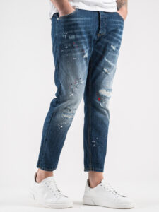 ESTASI Jeans 100% cotone con rotture e schizzi di pittura MALDINI Blu4