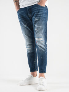 ESTASI Jeans 100% cotone con rotture e schizzi di pittura MALDINI Blu7