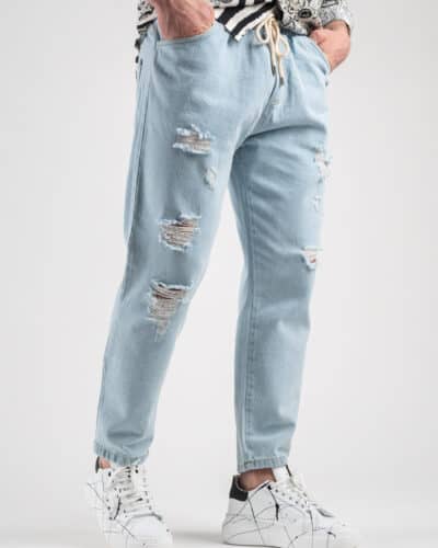 ESTASI Jeans cropped con coulisse e rotture MESSI Azzurro Chiaro4 Best Seller