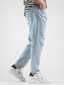 ESTASI Jeans cropped con coulisse e rotture MESSI Azzurro Chiaro5