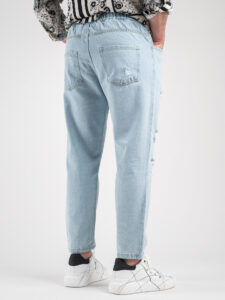 ESTASI Jeans cropped con coulisse e rotture MESSI Azzurro Chiaro6