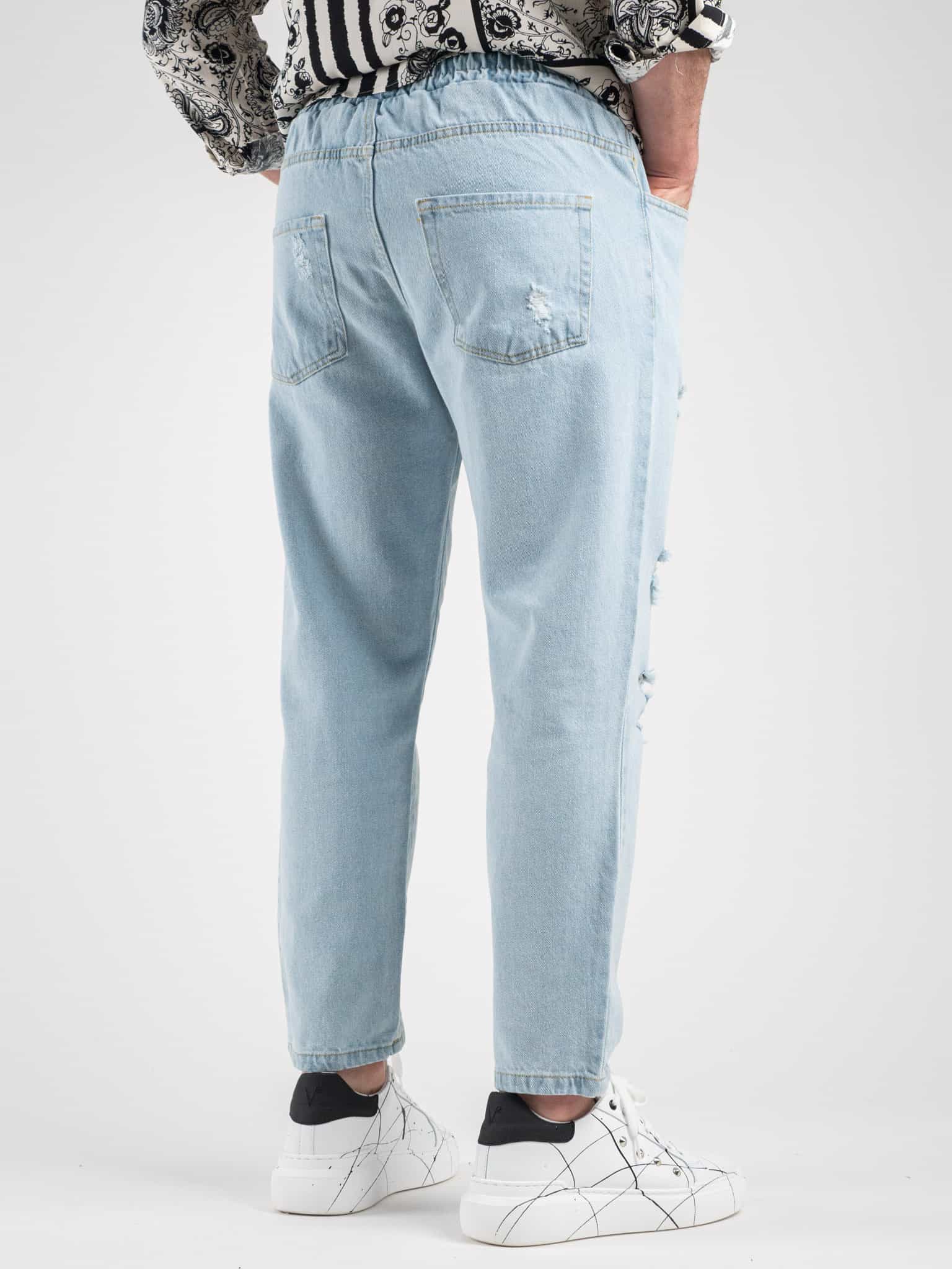 ESTASI Jeans con elastico e coulisse in vita corto alla caviglia e con rotture MESSI Azzurro Chiaro Prezzo 31 99 Estasi Fashion