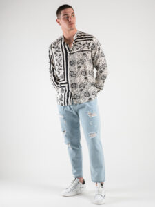 ESTASI Jeans cropped con coulisse e rotture MESSI Azzurro Chiaro7