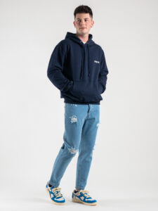 ESTASI Jeans cropped con coulisse e rotture MESSI Azzurro1