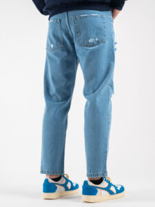 ESTASI Jeans cropped con coulisse e rotture MESSI Azzurro2