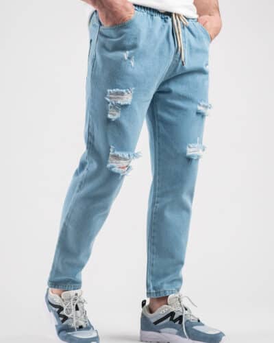 ESTASI Jeans cropped con coulisse e rotture MESSI Azzurro4 1 Best Seller