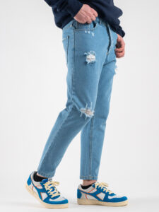 ESTASI Jeans cropped con coulisse e rotture MESSI Azzurro4