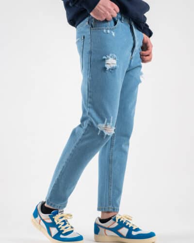 ESTASI Jeans cropped con coulisse e rotture MESSI Azzurro4 Saldi