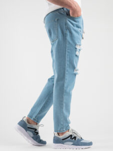 ESTASI Jeans cropped con coulisse e rotture MESSI Azzurro5