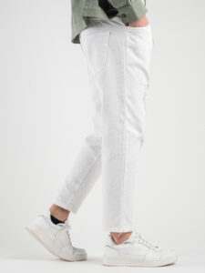 ESTASI Jeans leggero cropped con coulisse e rotture MESSI Bianco2