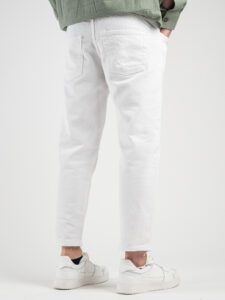 ESTASI Jeans leggero cropped con coulisse e rotture MESSI Bianco3