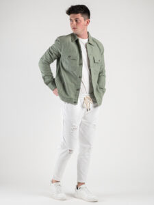 ESTASI Jeans leggero cropped con coulisse e rotture MESSI Bianco4