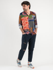 ESTASI Jeans leggero cropped con coulisse e rotture MESSI Blu8