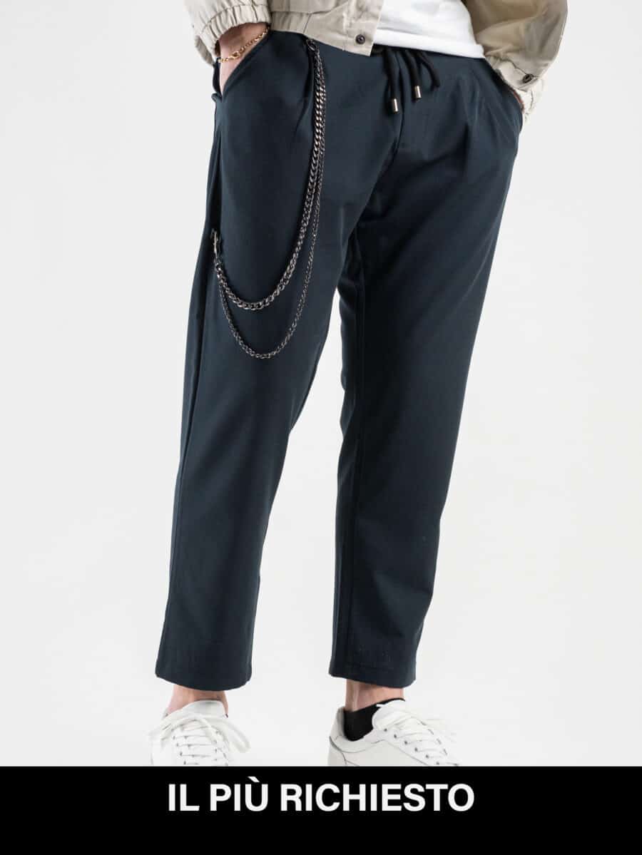 ESTASI Pantalaccio leggero corto alla caviglia con coulisse e catenella MAN CITY Blu