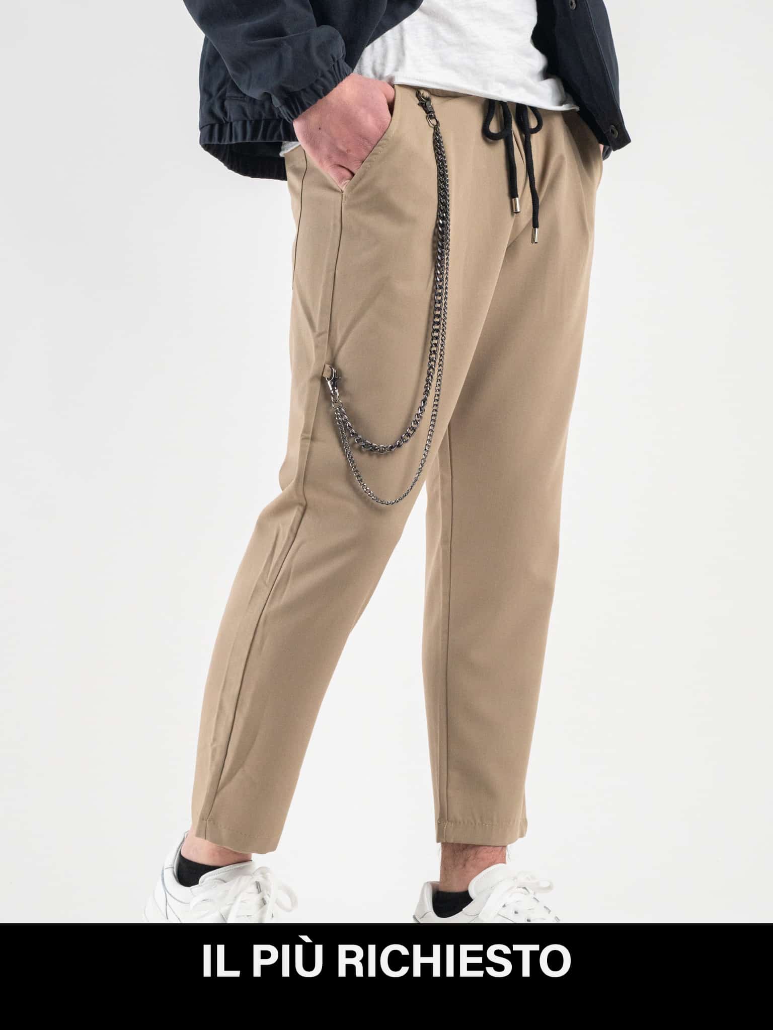 Pantaloni beige con discount catena