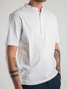 ESTASI T-shirt serafino 100% cotone MCF318 Bianca1